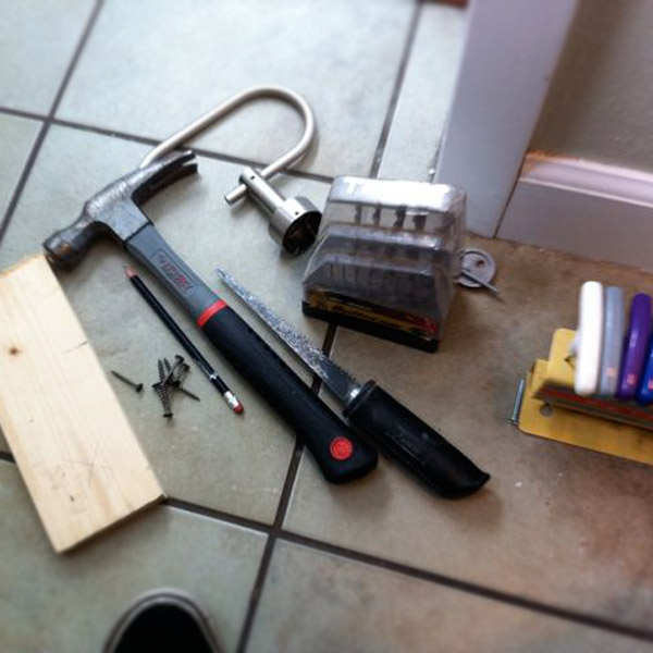 Tools for repairing drywall.
