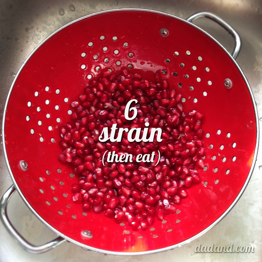 How to open a pomegranate - STEP 6. Strain the water from the Arils and enjoy.