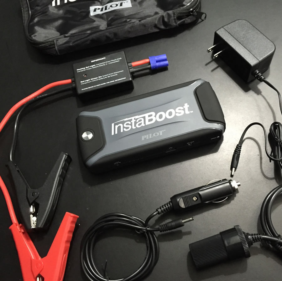 instaboost jump start pack comes with accessories to charge a phone and devices