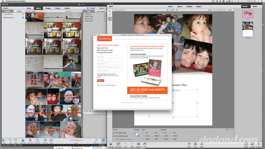photoshop elements works with shutterfly to make cards
