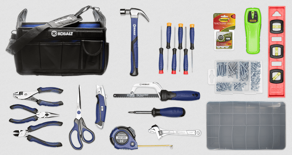All Geared Up – Kobalt tool bag, hammer, pliers, measuring tape and more…